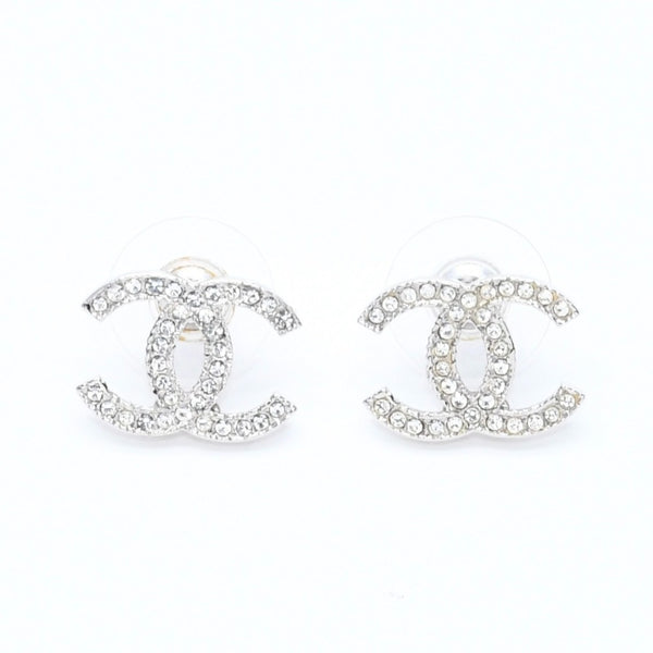 極美品 CHANEL シャネル ココマーク スタッドピアス 重量約2.67g 10A刻印 メタル ラインストーン シルバー 両耳用 中古 4a007091
