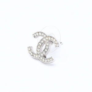 極美品 CHANEL シャネル ココマーク スタッドピアス 重量約2.67g 10A刻印 メタル ラインストーン シルバー 両耳用 中古 4a007091
