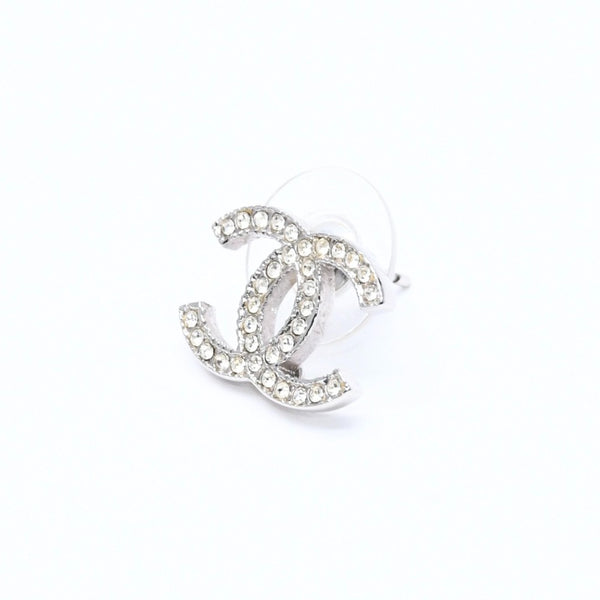 極美品 CHANEL シャネル ココマーク スタッドピアス 重量約2.67g 10A刻印 メタル ラインストーン シルバー 両耳用 中古 4a007091