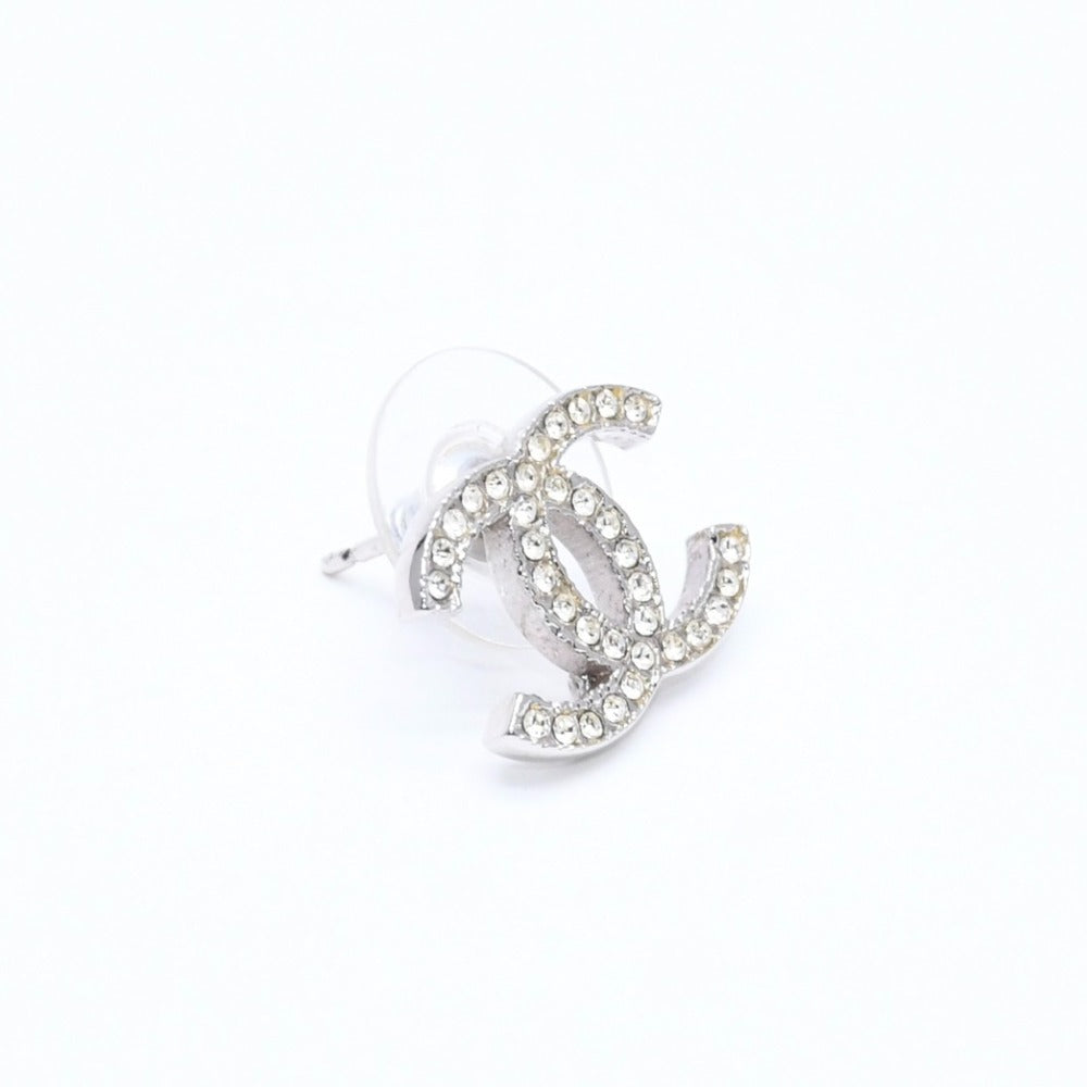 極美品 CHANEL シャネル ココマーク スタッドピアス 重量約2.67g 10A刻印 メタル ラインストーン シルバー 両耳用 中古 4a007091