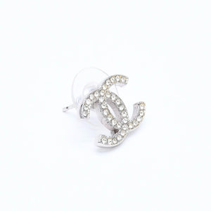 極美品 CHANEL シャネル ココマーク スタッドピアス 重量約2.67g 10A刻印 メタル ラインストーン シルバー 両耳用 中古 4a007091