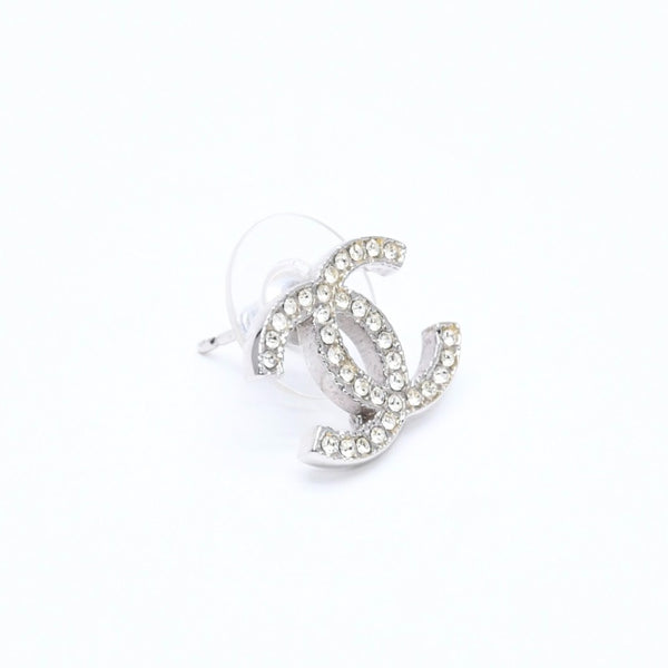 極美品 CHANEL シャネル ココマーク スタッドピアス 重量約2.67g 10A刻印 メタル ラインストーン シルバー 両耳用 中古 4a007091