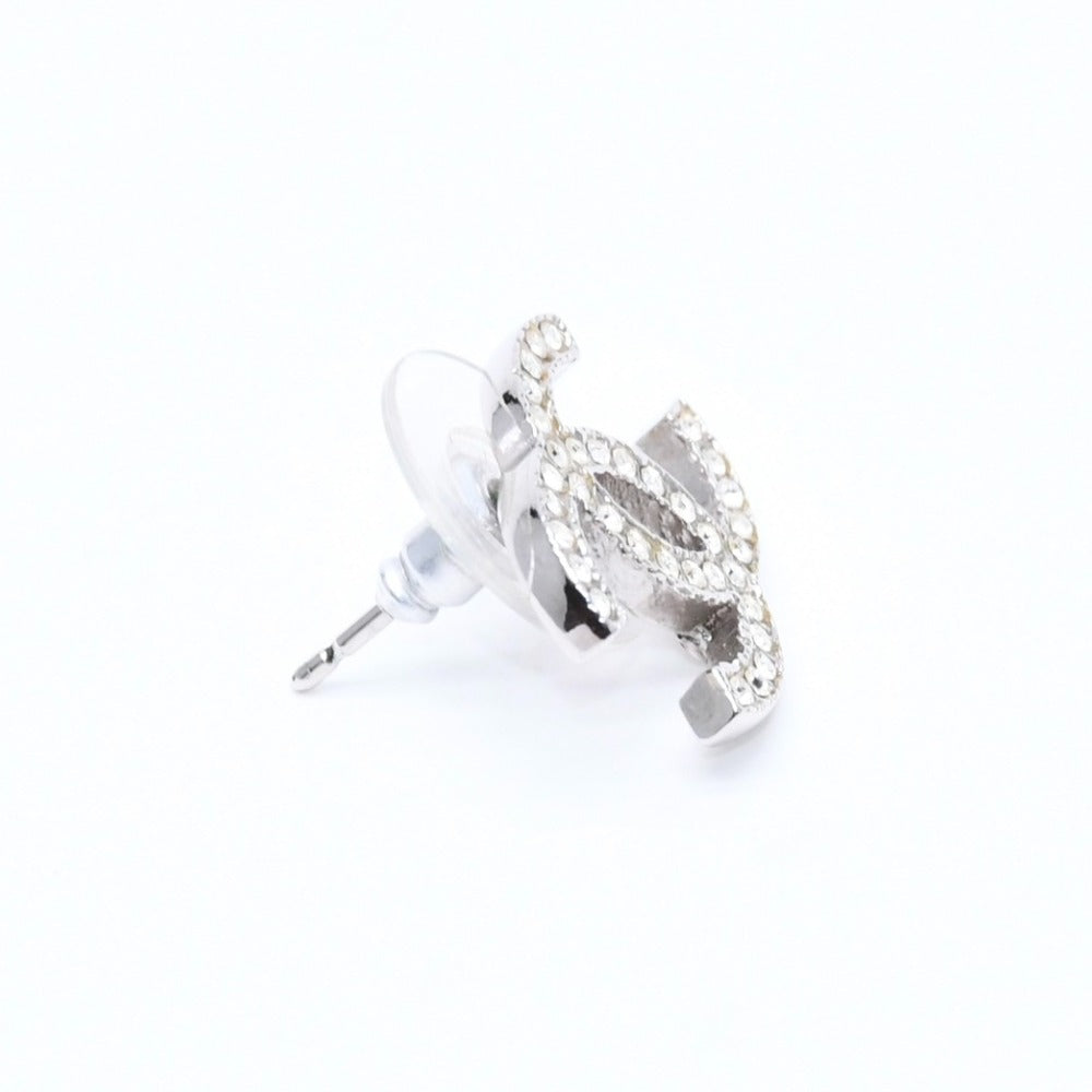 Very Good Condition CHANEL Coco Mark Stud Earrings Weight Approximately 2.67g 10A Engraved Metal Rhinestone Silver For Both Ears Used 4a007091