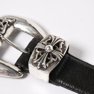 CHROME HEARTS BLT CLASSIC 3PC Classic 3PC Leather Belt Size 32 Black Silver 925 Good Condition Used 4a008575