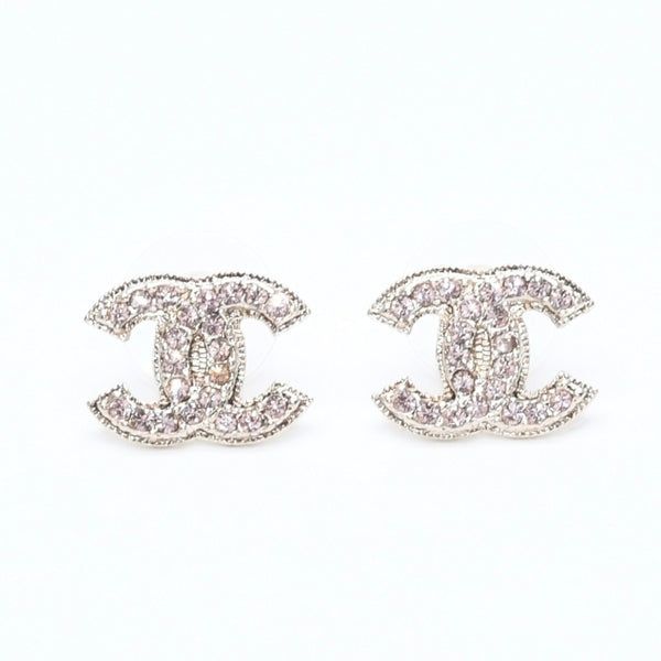 極美品 CHANEL シャネル ココマーク スタッドピアス 重量約3.29g 08C刻印 GP メタル ラインストーン ゴールド ピンク 両耳用 中古 4a007083