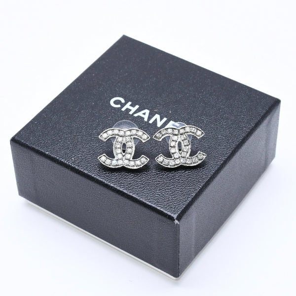 CHANEL シャネル ココマーク ピアス 重量約5.48g 08A刻印 メタル ラインストーン シルバー 両耳用 美品 中古 4a007081