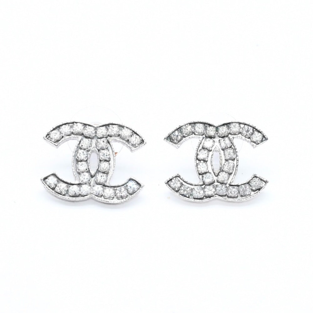 CHANEL シャネル ココマーク ピアス 重量約5.48g 08A刻印 メタル ラインストーン シルバー 両耳用 美品 中古 4a007081