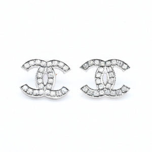 CHANEL シャネル ココマーク ピアス 重量約5.48g 08A刻印 メタル ラインストーン シルバー 両耳用 美品 中古 4a007081
