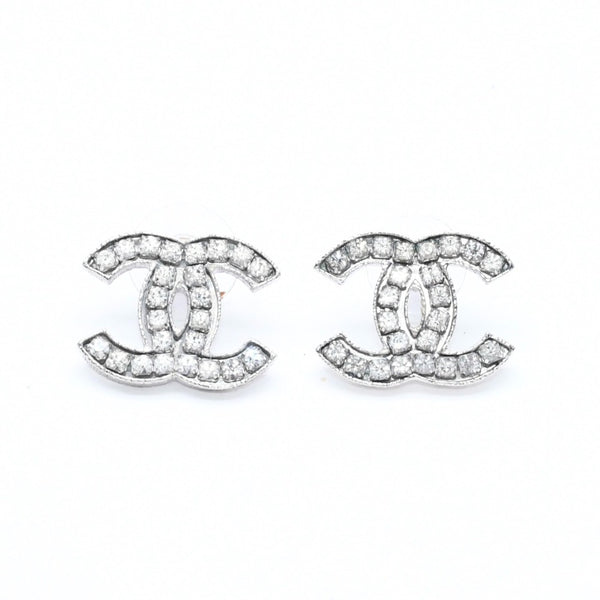CHANEL シャネル ココマーク ピアス 重量約5.48g 08A刻印 メタル ラインストーン シルバー 両耳用 美品 中古 4a007081