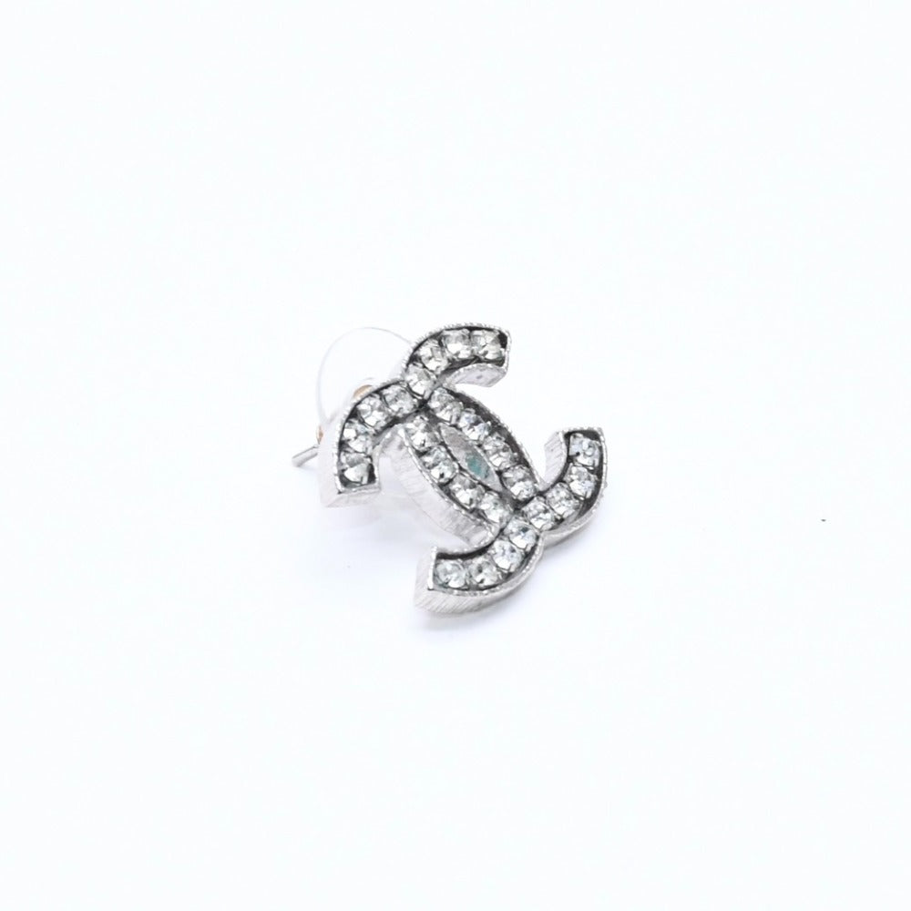 CHANEL シャネル ココマーク ピアス 重量約5.48g 08A刻印 メタル ラインストーン シルバー 両耳用 美品 中古 4a007081