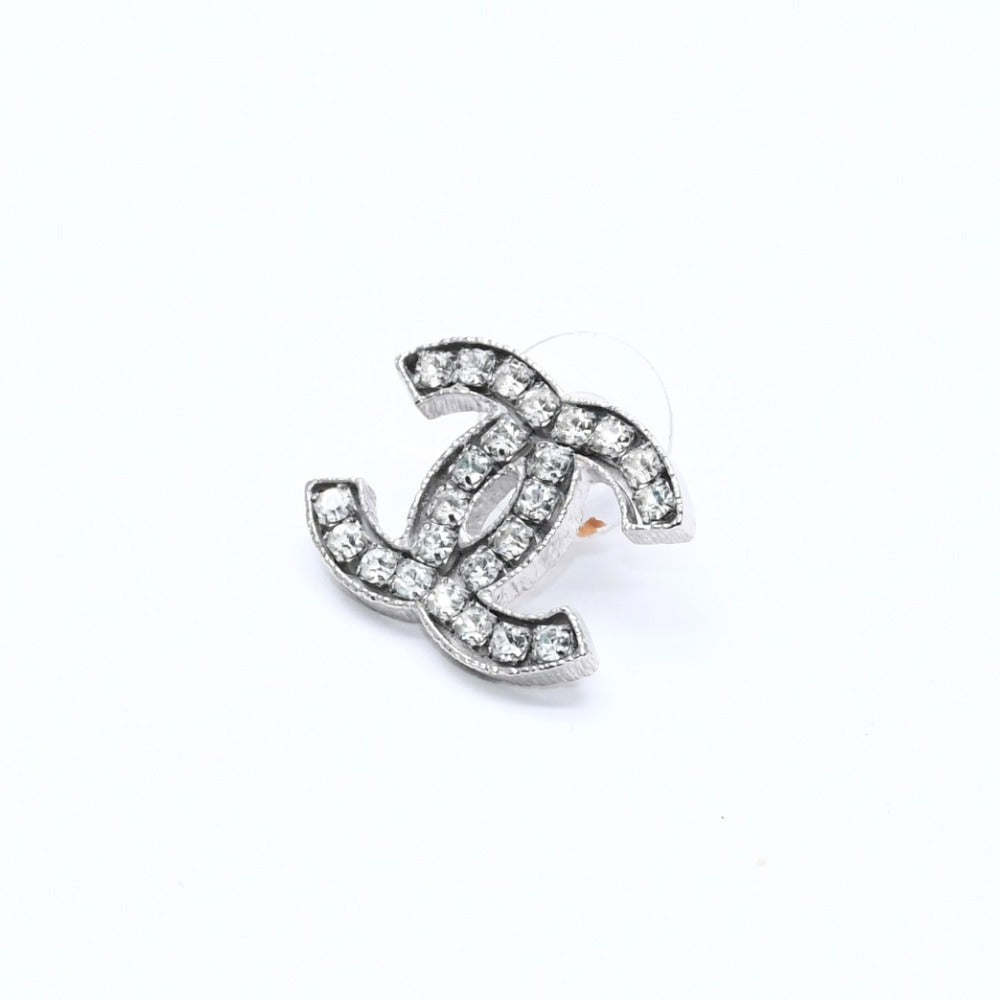 CHANEL シャネル ココマーク ピアス 重量約5.48g 08A刻印 メタル ラインストーン シルバー 両耳用 美品 中古 4a007081