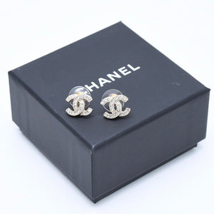 極美品 CHANEL シャネル ココマーク スタッドピアス 重量約2.68g F18V刻印 GP メタル ラインストーン ゴールド 両耳用 中古 4a007082