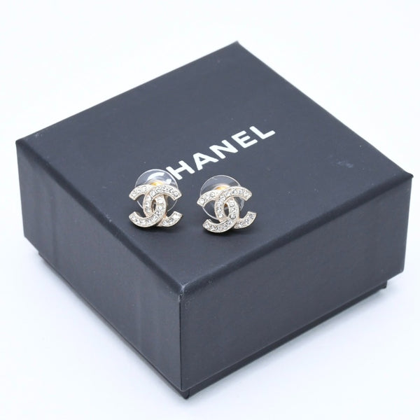 極美品 CHANEL シャネル ココマーク スタッドピアス 重量約2.68g F18V刻印 GP メタル ラインストーン ゴールド 両耳用 中古 4a007082