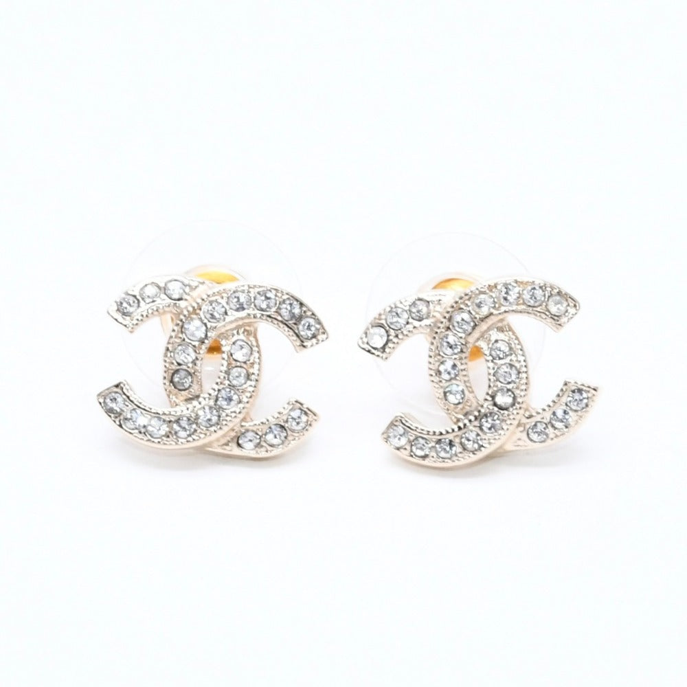 極美品 CHANEL シャネル ココマーク スタッドピアス 重量約2.68g F18V刻印 GP メタル ラインストーン ゴールド 両耳用 中古 4a007082