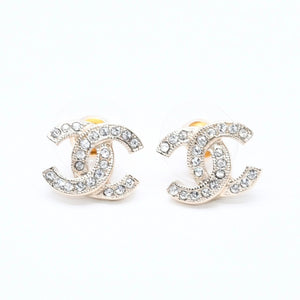 極美品 CHANEL シャネル ココマーク スタッドピアス 重量約2.68g F18V刻印 GP メタル ラインストーン ゴールド 両耳用 中古 4a007082