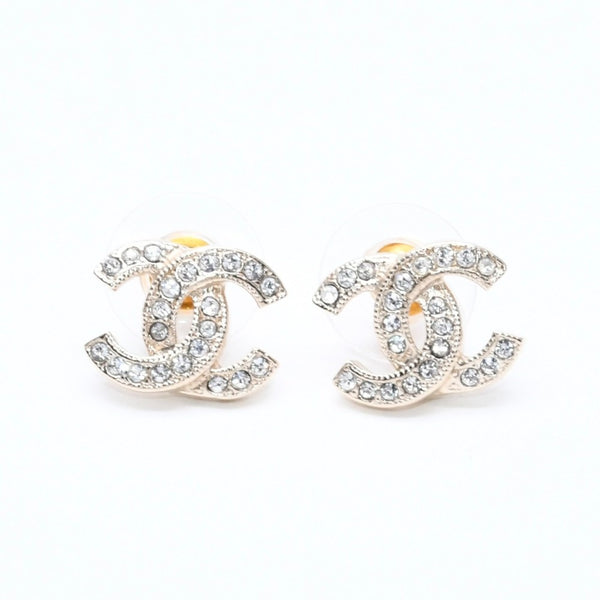 極美品 CHANEL シャネル ココマーク スタッドピアス 重量約2.68g F18V刻印 GP メタル ラインストーン ゴールド 両耳用 中古 4a007082
