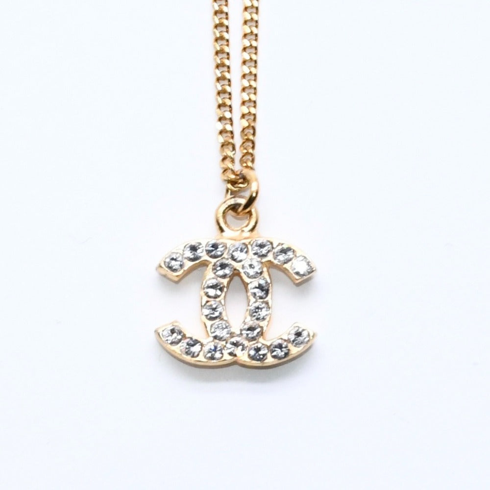 極美品 CHANEL シャネル ココマーク ネックレス 重量約3.16g 01A刻印 GP メタル ラインストーン 全長約44.5cm 中古 4a007100