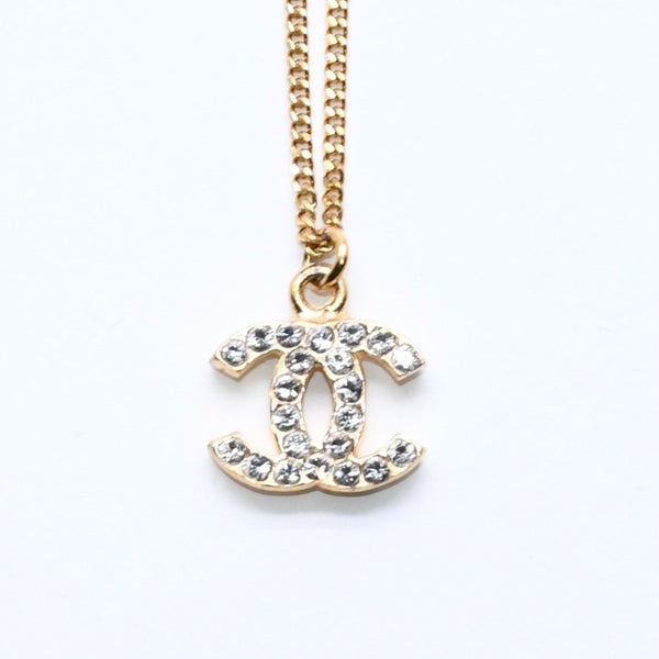 極美品 CHANEL シャネル ココマーク ネックレス 重量約3.16g 01A刻印 GP メタル ラインストーン 全長約44.5cm 中古 4a007100