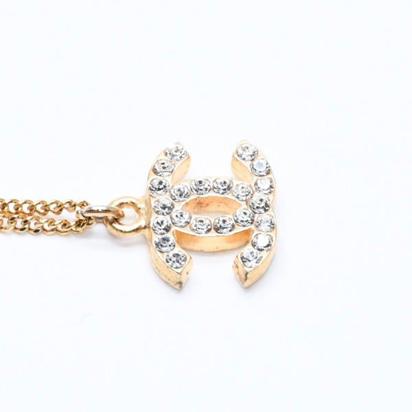極美品 CHANEL シャネル ココマーク ネックレス 重量約3.16g 01A刻印 GP メタル ラインストーン 全長約44.5cm 中古 4a007100