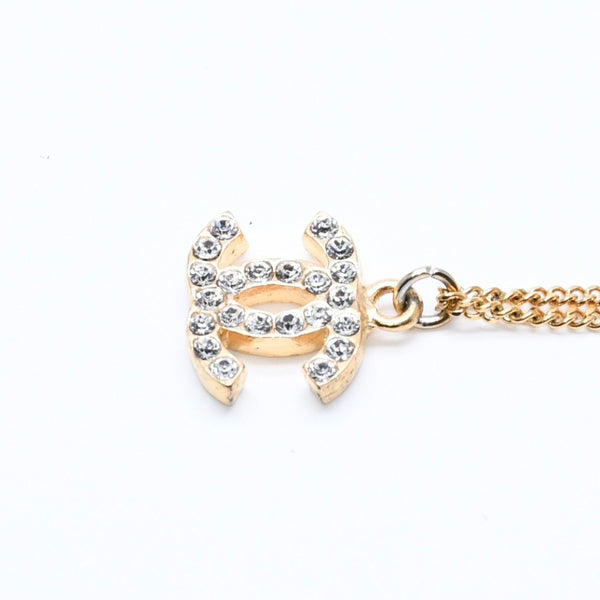 極美品 CHANEL シャネル ココマーク ネックレス 重量約3.16g 01A刻印 GP メタル ラインストーン 全長約44.5cm 中古 4a007100