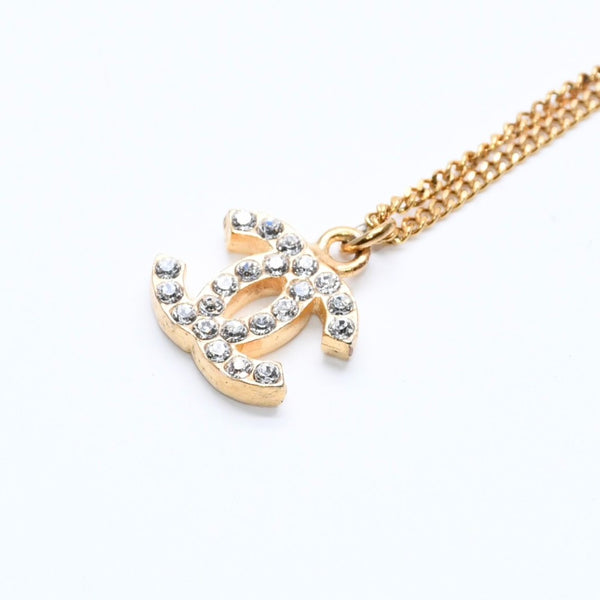 極美品 CHANEL シャネル ココマーク ネックレス 重量約3.16g 01A刻印 GP メタル ラインストーン 全長約44.5cm 中古 4a007100