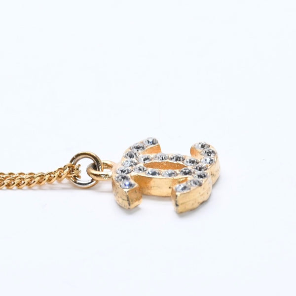 極美品 CHANEL シャネル ココマーク ネックレス 重量約3.16g 01A刻印 GP メタル ラインストーン 全長約44.5cm 中古 4a007100