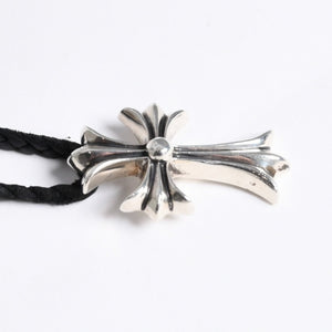 極美品 CHROME HEARTS クロムハーツ CH CRS SML CL W/LACESTPPRV1 スモールCHクロス ボロチップブレイド ネックレス 重量38.60g 中古 4a007929