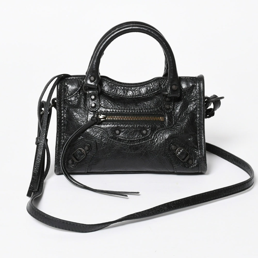 極美品 BALENCIAGA バレンシアガ Le City ル シティ ミニハンドバッグ 819671 ショルダーバッグ 2WAY ラムスキン ブラック 中古 4a008221