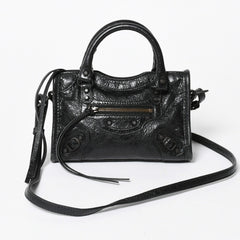極美品 BALENCIAGA バレンシアガ Le City ル シティ ミニハンドバッグ 819671 ショルダーバッグ 2WAY ラムスキン ブラック 中古 4a008221
