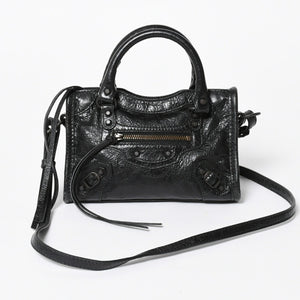 極美品 BALENCIAGA バレンシアガ Le City ル シティ ミニハンドバッグ 819671 ショルダーバッグ 2WAY ラムスキン ブラック 中古 4a008221