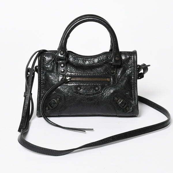 極美品 BALENCIAGA バレンシアガ Le City ル シティ ミニハンドバッグ 819671 ショルダーバッグ 2WAY ラムスキン ブラック 中古 4a008221