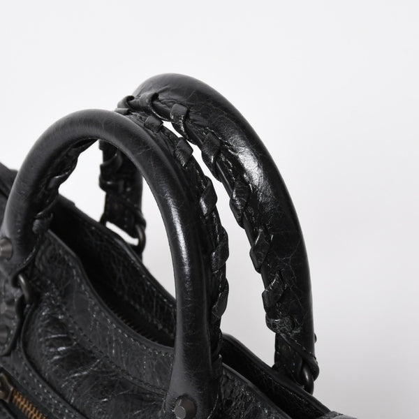 極美品 BALENCIAGA バレンシアガ Le City ル シティ ミニハンドバッグ 819671 ショルダーバッグ 2WAY ラムスキン ブラック 中古 4a008221