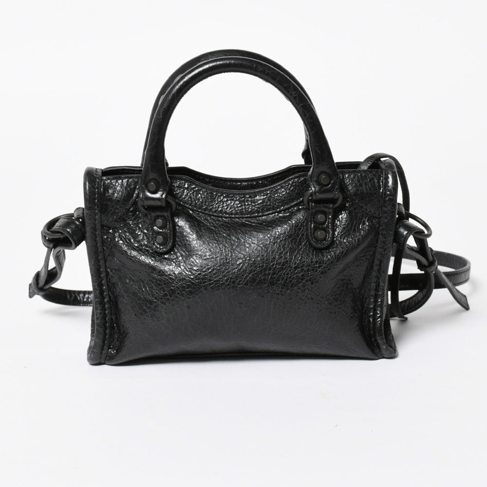 極美品 BALENCIAGA バレンシアガ Le City ル シティ ミニハンドバッグ 819671 ショルダーバッグ 2WAY ラムスキン ブラック 中古 4a008221