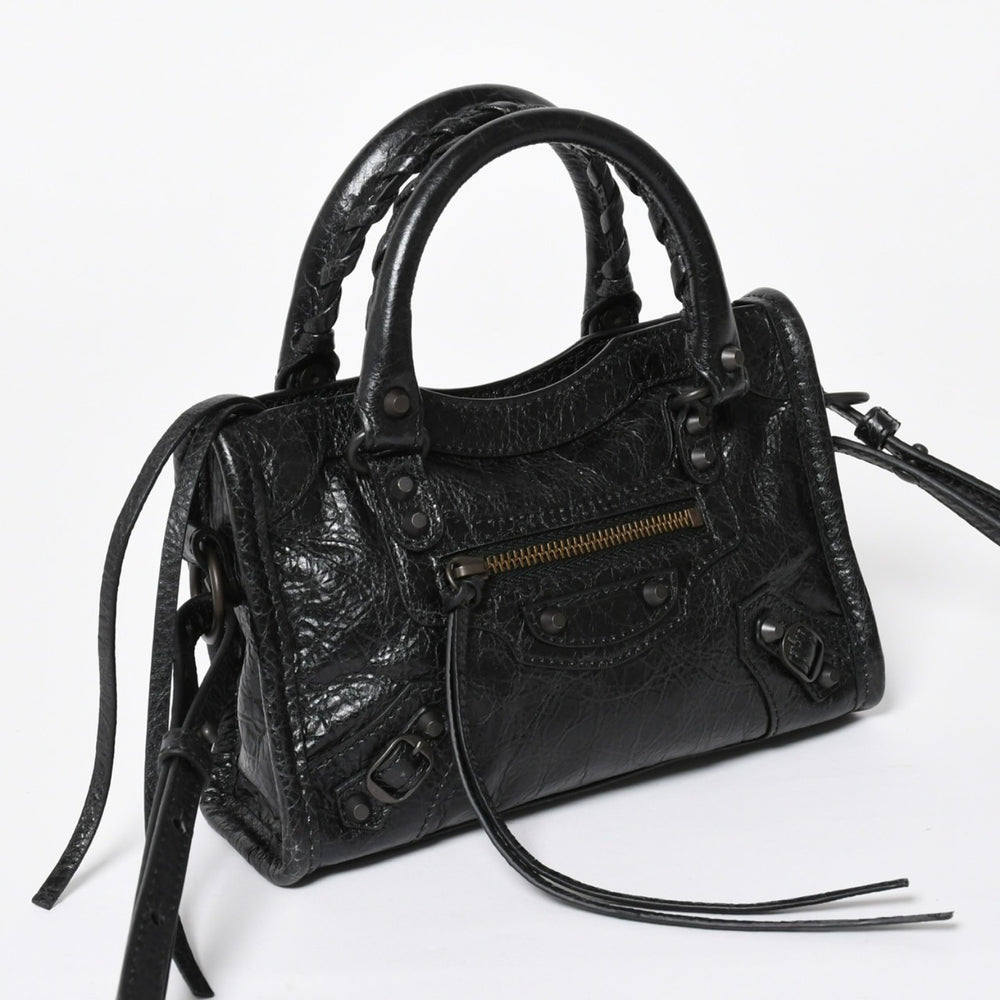 極美品 BALENCIAGA バレンシアガ Le City ル シティ ミニハンドバッグ 819671 ショルダーバッグ 2WAY ラムスキン ブラック 中古 4a008221