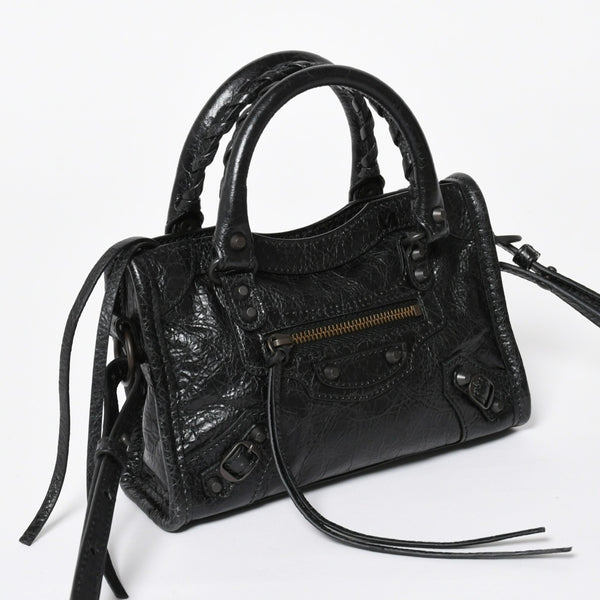 極美品 BALENCIAGA バレンシアガ Le City ル シティ ミニハンドバッグ 819671 ショルダーバッグ 2WAY ラムスキン ブラック 中古 4a008221