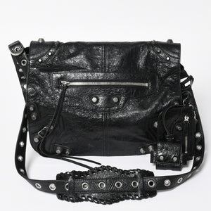 極美品 BALENCIAGA バレンシアガ ル カゴール ミディアム 719093 ショルダーバッグ バッグ ブラック シルバー金具 中古 4a008220