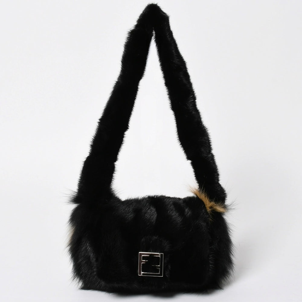 Like new item FENDI shoulder bag bag fur black brown white 8BH250-D7E used 4a008222