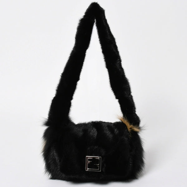 新品同様品 FENDI フェンディ ショルダーバッグ バッグ ファー ブラック ブラウン ホワイト 8BH250-D7E 中古 4a008222
