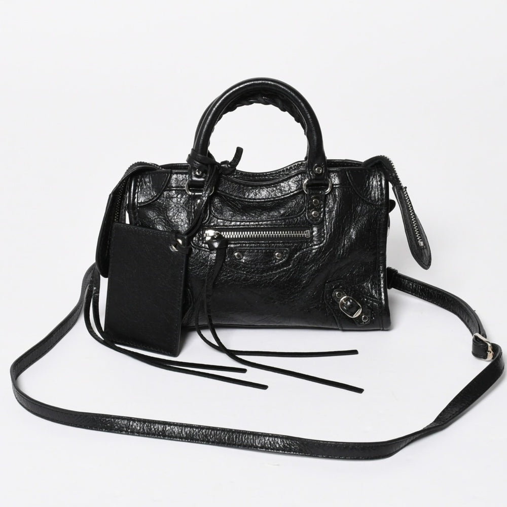 極美品 BALENCIAGA バレンシアガ Le City Mini ル・シティ ミニ 2WAY ハンドバッグ ショルダーバッグ 505555 ブラック シルバー金具 中古 4a008278