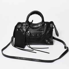 極美品 BALENCIAGA バレンシアガ Le City Mini ル・シティ ミニ 2WAY ハンドバッグ ショルダーバッグ 505555 ブラック シルバー金具 中古 4a008278