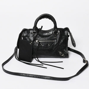 極美品 BALENCIAGA バレンシアガ Le City Mini ル・シティ ミニ 2WAY ハンドバッグ ショルダーバッグ 505555 ブラック シルバー金具 中古 4a008278