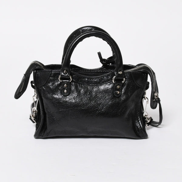 極美品 BALENCIAGA バレンシアガ Le City Mini ル・シティ ミニ 2WAY ハンドバッグ ショルダーバッグ 505555 ブラック シルバー金具 中古 4a008278