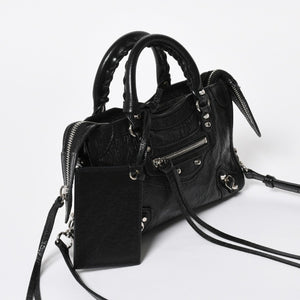 極美品 BALENCIAGA バレンシアガ Le City Mini ル・シティ ミニ 2WAY ハンドバッグ ショルダーバッグ 505555 ブラック シルバー金具 中古 4a008278