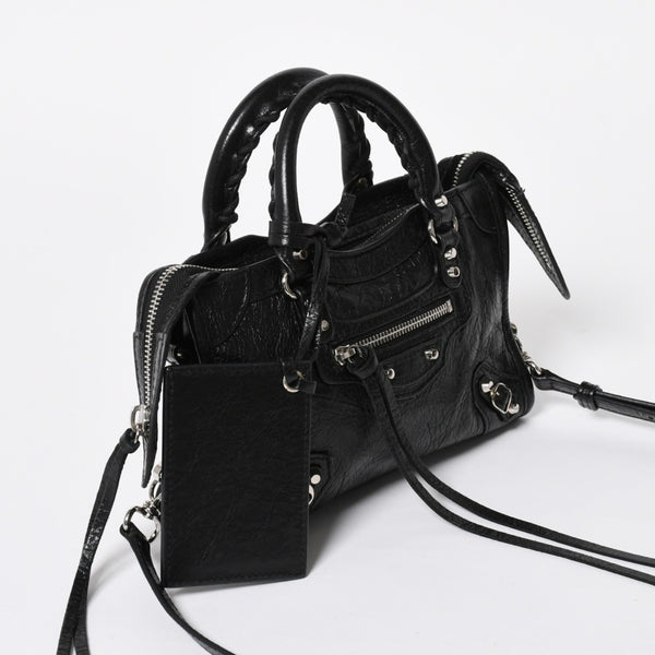 極美品 BALENCIAGA バレンシアガ Le City Mini ル・シティ ミニ 2WAY ハンドバッグ ショルダーバッグ 505555 ブラック シルバー金具 中古 4a008278