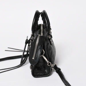 極美品 BALENCIAGA バレンシアガ Le City Mini ル・シティ ミニ 2WAY ハンドバッグ ショルダーバッグ 505555 ブラック シルバー金具 中古 4a008278