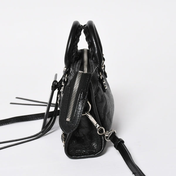 極美品 BALENCIAGA バレンシアガ Le City Mini ル・シティ ミニ 2WAY ハンドバッグ ショルダーバッグ 505555 ブラック シルバー金具 中古 4a008278