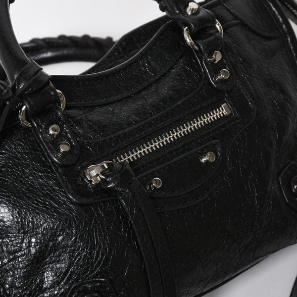 極美品 BALENCIAGA バレンシアガ Le City Mini ル・シティ ミニ 2WAY ハンドバッグ ショルダーバッグ 505555 ブラック シルバー金具 中古 4a008278