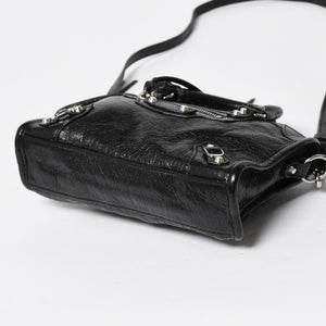 極美品 BALENCIAGA バレンシアガ Le City Mini ル・シティ ミニ 2WAY ハンドバッグ ショルダーバッグ 505555 ブラック シルバー金具 中古 4a008278