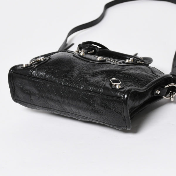 極美品 BALENCIAGA バレンシアガ Le City Mini ル・シティ ミニ 2WAY ハンドバッグ ショルダーバッグ 505555 ブラック シルバー金具 中古 4a008278
