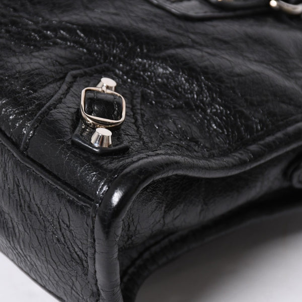 極美品 BALENCIAGA バレンシアガ Le City Mini ル・シティ ミニ 2WAY ハンドバッグ ショルダーバッグ 505555 ブラック シルバー金具 中古 4a008278
